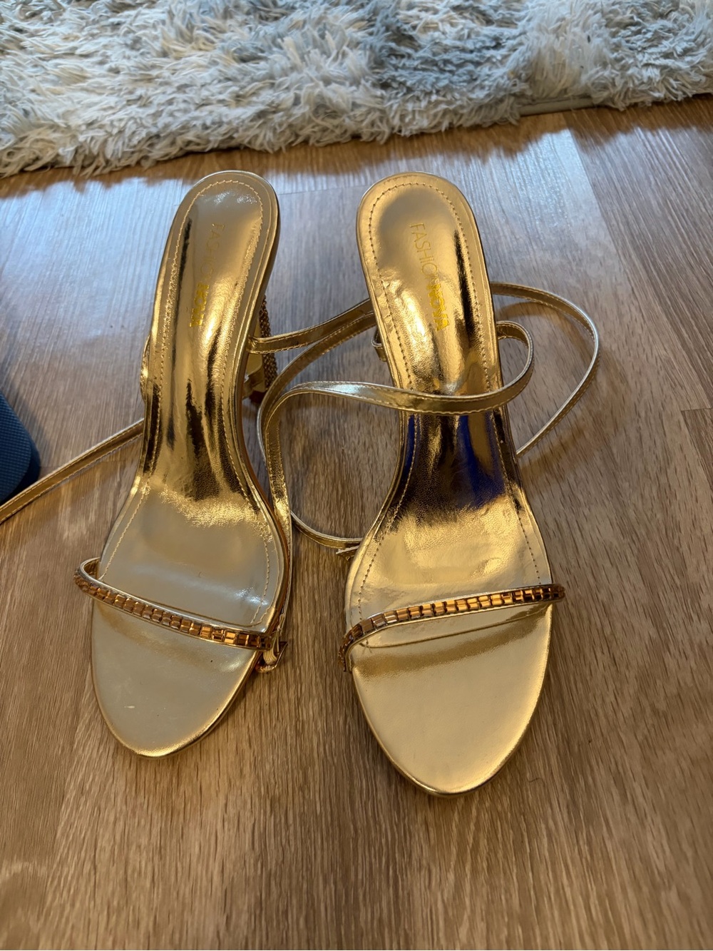 Fashion Nova Metallic Gold Strappy Heeled Sandals